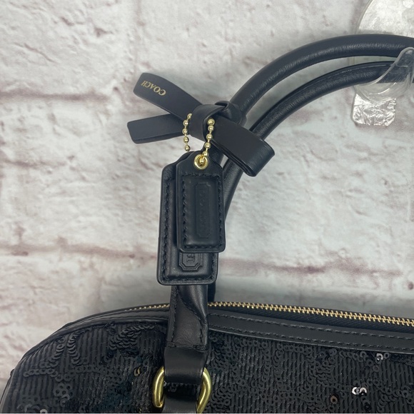 Coach Poppy Sequin Signature C Eastwest Black Satchel - Picture 3 of 7